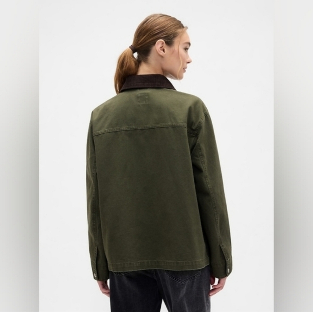 GAP Khaki Utility Jacket with Dark Brown Collar - Picture 2 of 6